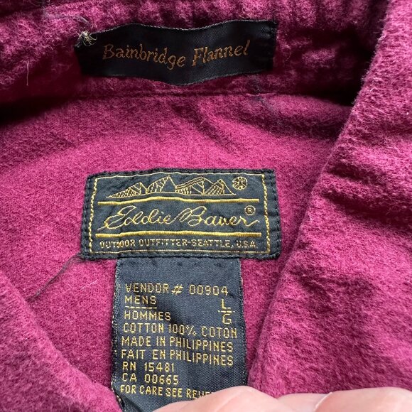 Eddie Bauer Shirt Mens Large Vtg Bainbridge Flannel Button Down Long Sleeve Red - Picture 3 of 10